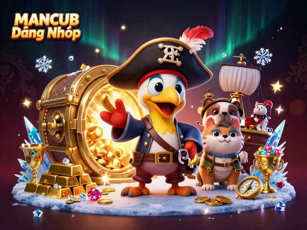 Experience thrilling gameplay with MANCUB Đăng Nhập in this vibrant casino scene featuring treasure and adventure.
