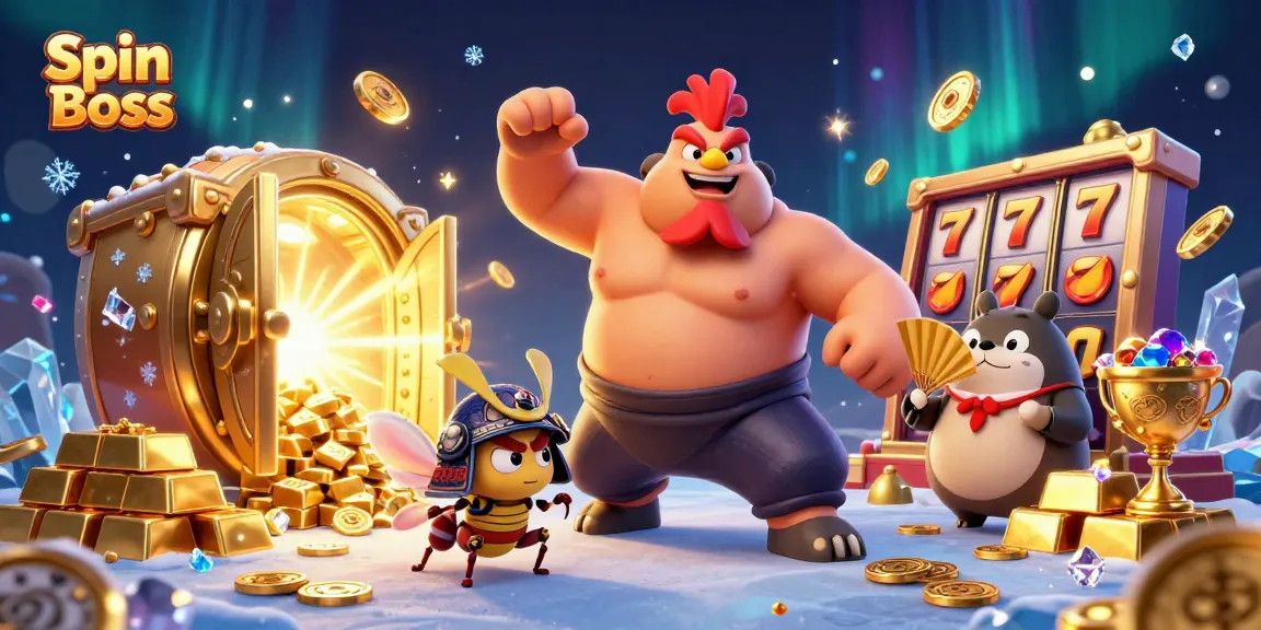 Experience the excitement at Spin Boss casino featuring dynamic characters and vibrant treasure elements.