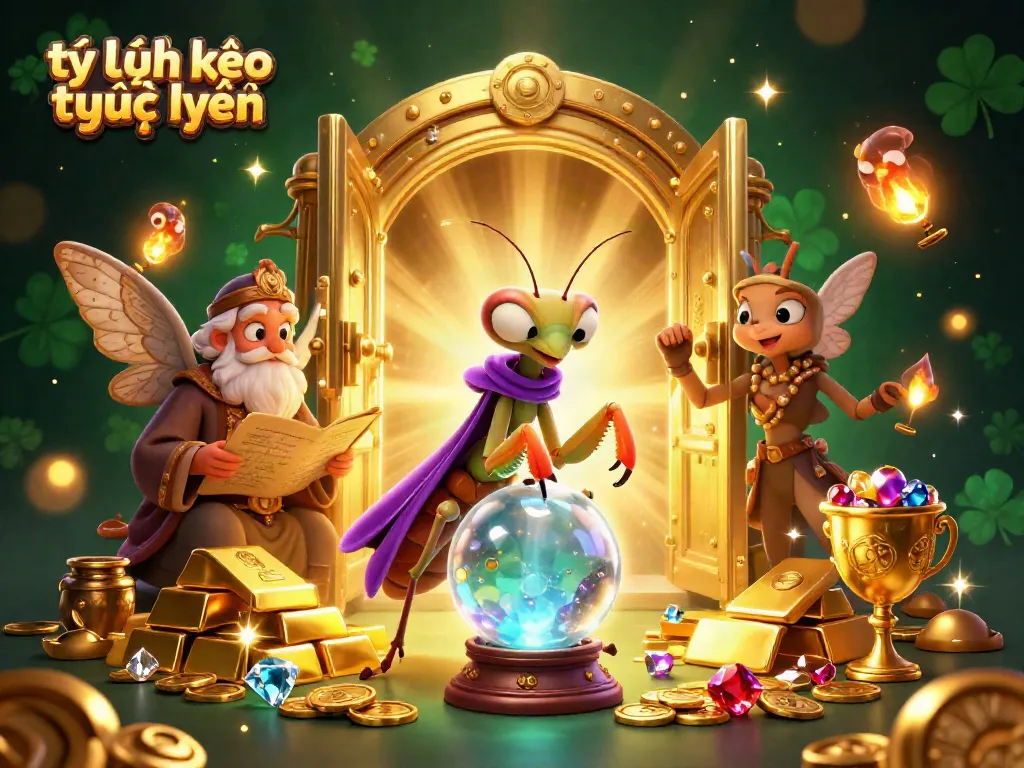 Experience tỷ lệ kèo trực tuyến with mystical characters and treasure elements in this vibrant digital art.