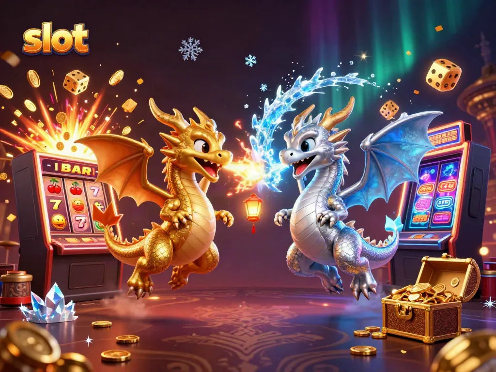 Experience thrilling slot adventures with twin dragons in a vibrant casino scene.