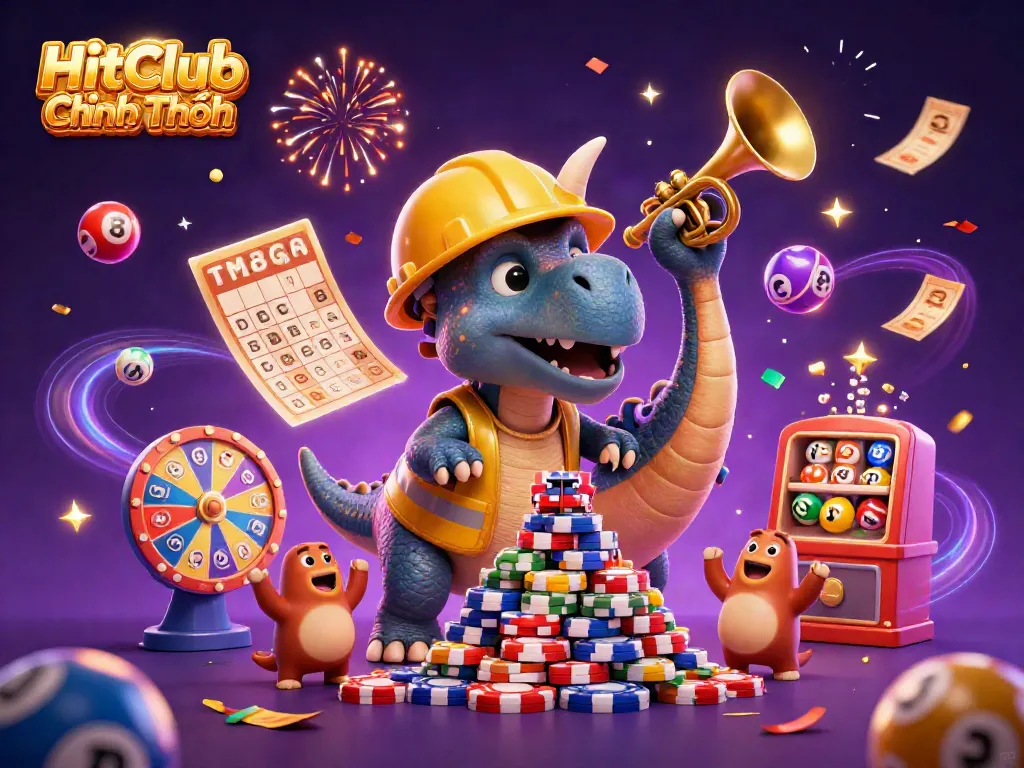 Celebrate gaming wins with this vibrant HitClub Chính Thức scene featuring lively characters and colorful elements.