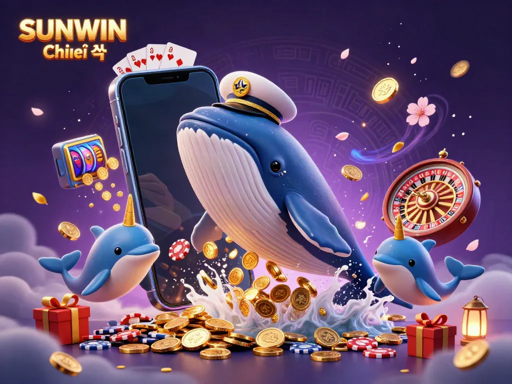 Experience excitement with SUNWIN Chính thức as whales, dolphins, and poker chips immerse in a sea of gaming.