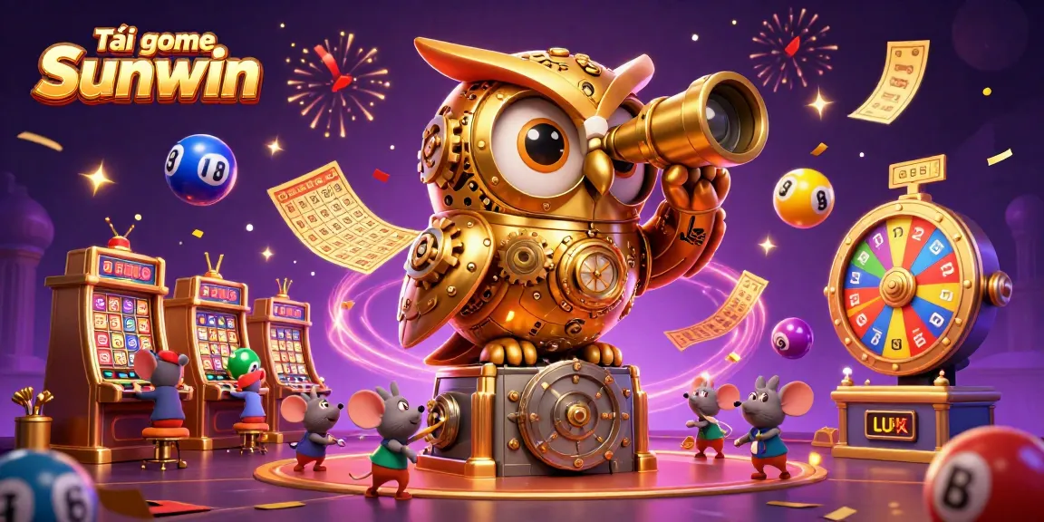 Experience the thrill of Tải game Sunwin with a vibrant casino scene featuring a golden owl and fun gaming elements.