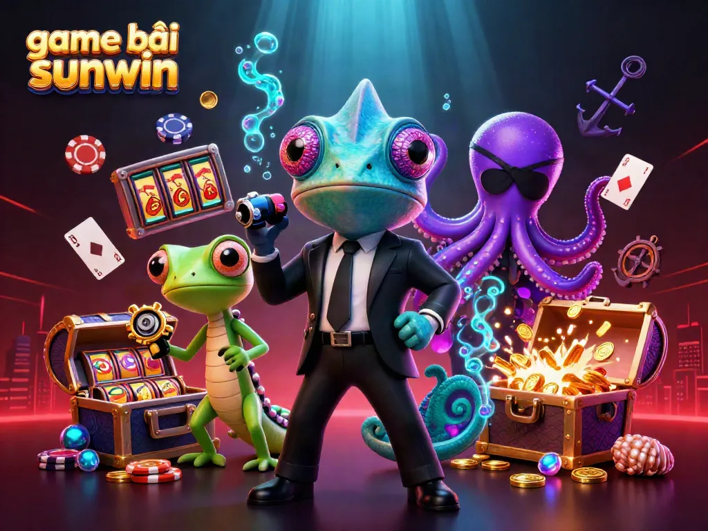 Experience thrilling game bài sunwin in a vibrant 3D casino scene packed with exciting elements.