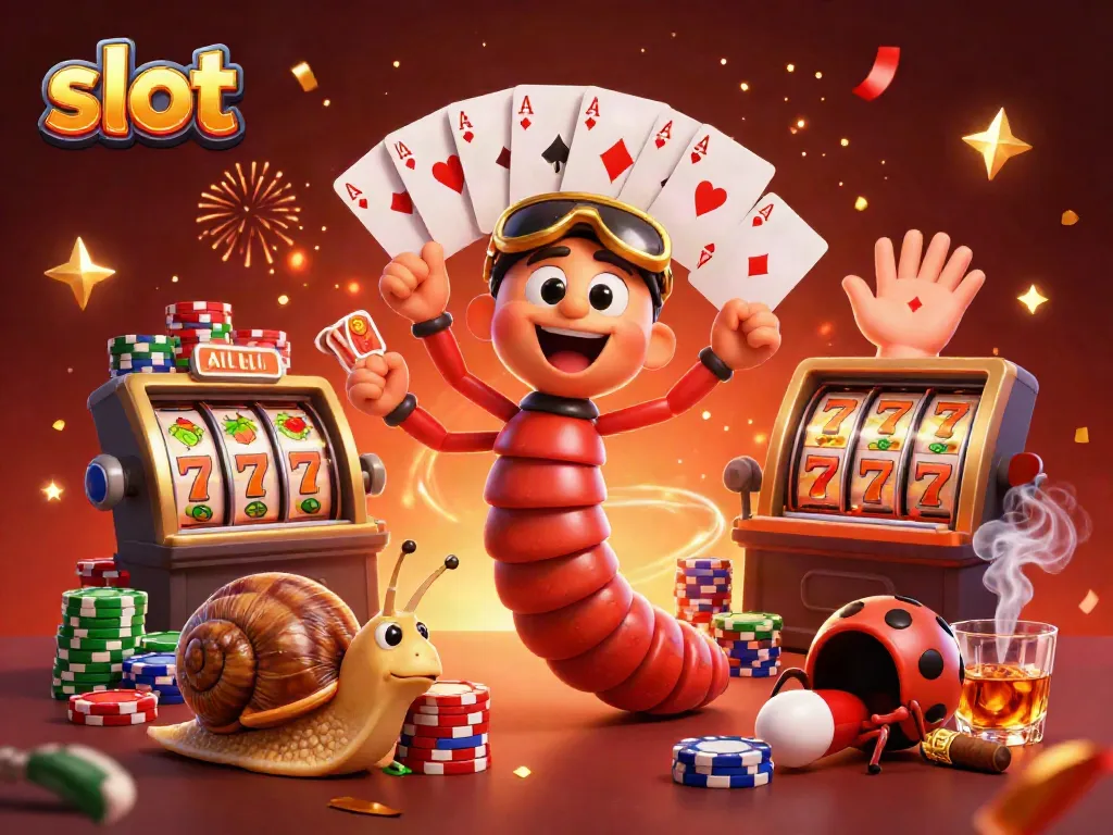 Play exciting slot games surrounded by vibrant characters and casino elements.