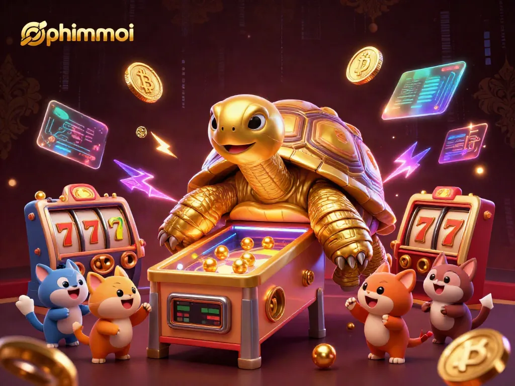 Engage in thrilling gambling with phimmoi's dynamic casino scene filled with exciting slot machines and vibrant elements.