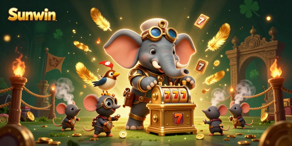 Experience the exciting world of Sunwin with a steampunk elephant and vibrant slot machine dynamics.