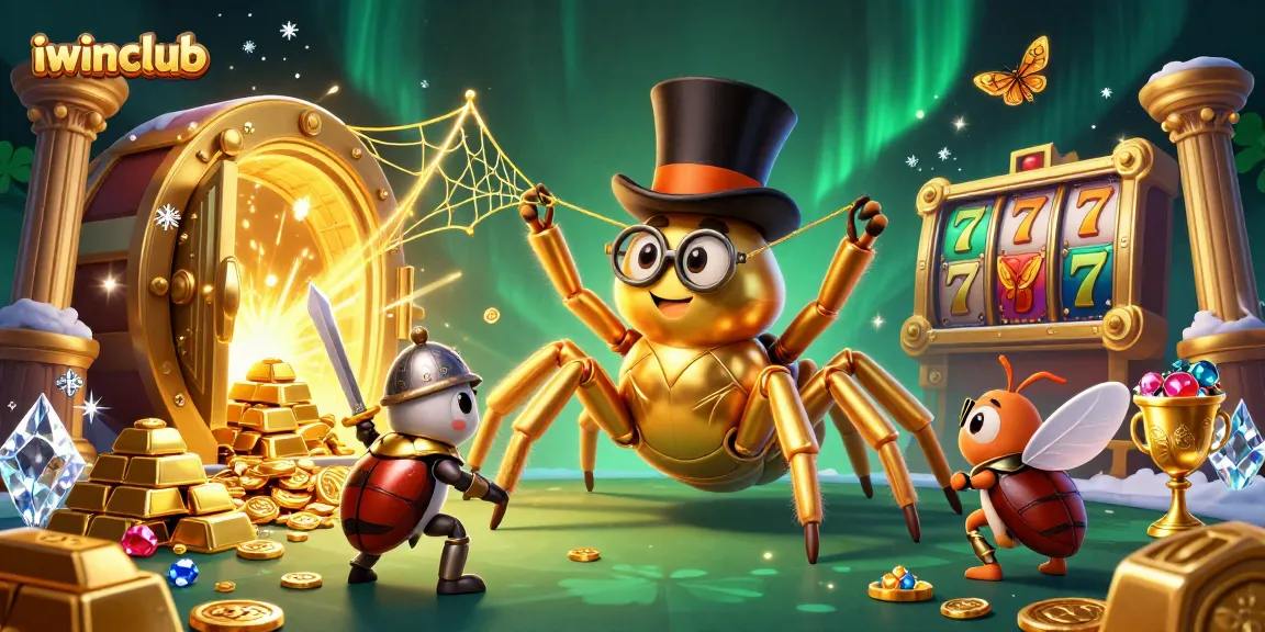 Engage with the iwinclub gaming experience through a vibrant 3D illustration filled with casino elements.