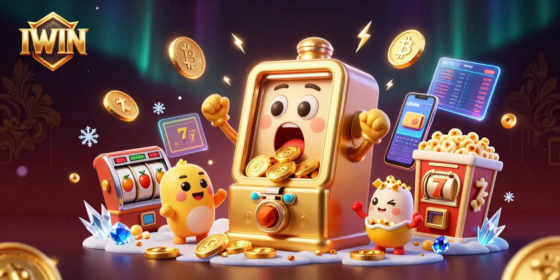 IWIN slot machine surprises with jackpot coins while cheering companions in a dynamic casino scene.