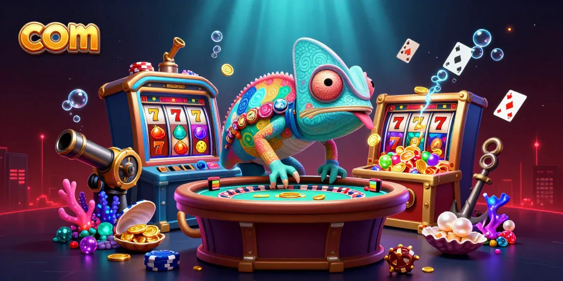 Experience thrilling casino action with com as the chameleon owner captures golden coins in a vibrant scene.
