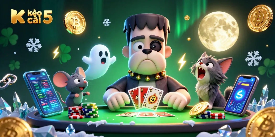 Bet on kèo nhà cái 5 with a colorful scene featuring cartoon characters and crypto elements