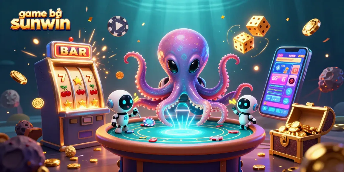 Experience the excitement of game bài sunwin with an alien octopus at a holographic poker table.